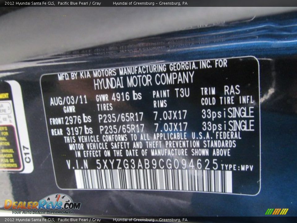 2012 Hyundai Santa Fe GLS Pacific Blue Pearl / Gray Photo #24