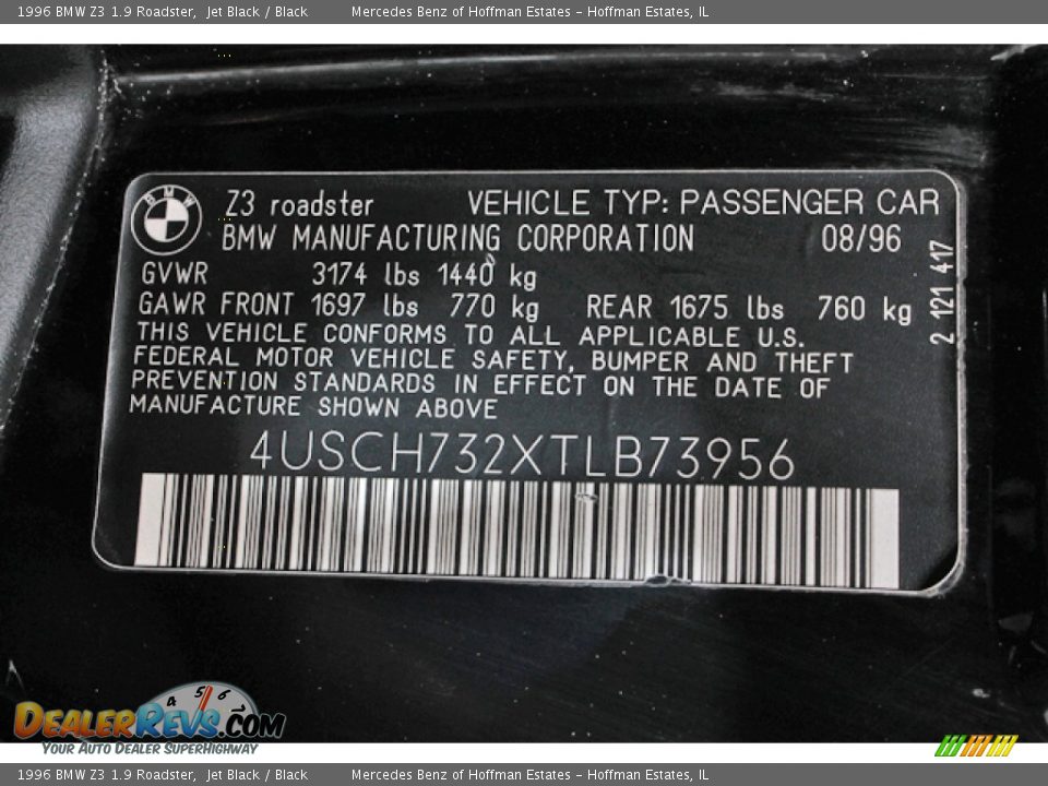 1996 BMW Z3 1.9 Roadster Jet Black / Black Photo #23