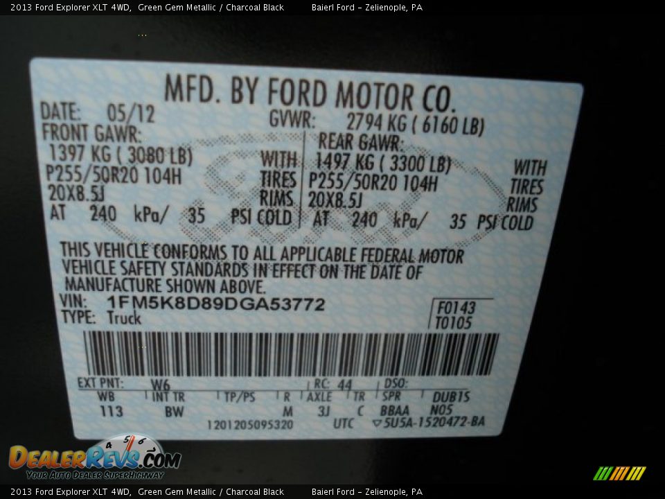 2013 Ford Explorer XLT 4WD Green Gem Metallic / Charcoal Black Photo #20