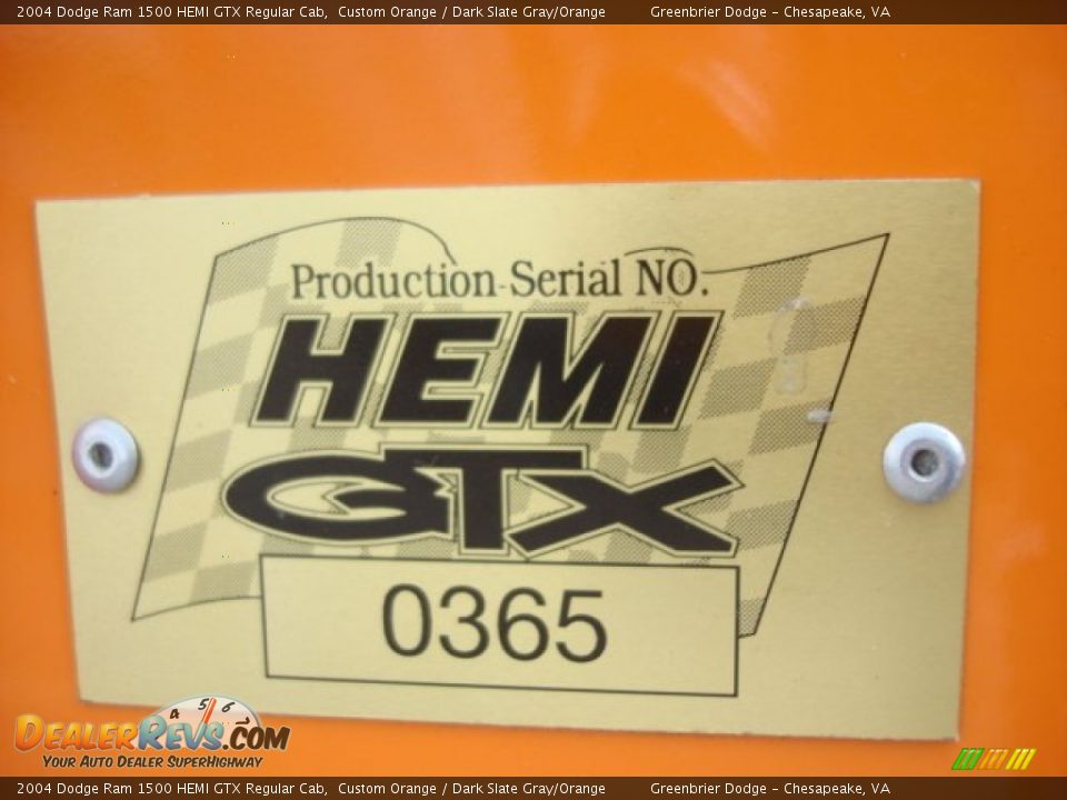 Info Tag of 2004 Dodge Ram 1500 HEMI GTX Regular Cab Photo #25