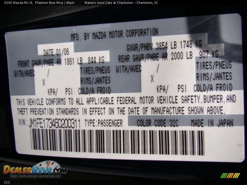 Mazda Color Code 32C Phantom Blue Mica