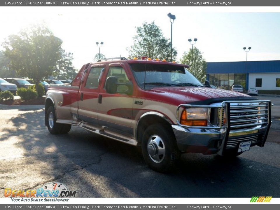 1999 Ford F350 Super Duty XLT Crew Cab Dually Dark Toreador Red Metallic / Medium Prairie Tan Photo #3