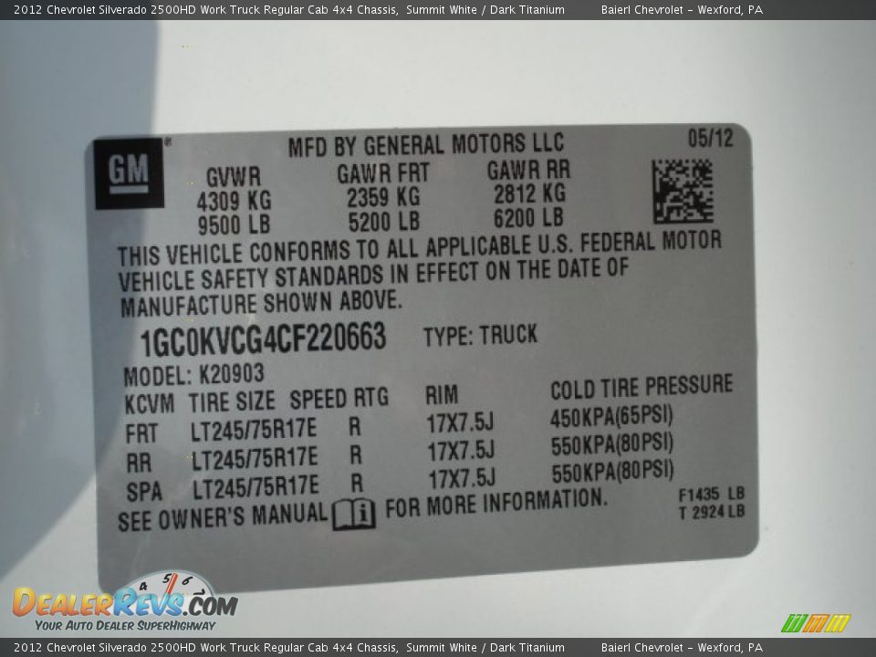 2012 Chevrolet Silverado 2500HD Work Truck Regular Cab 4x4 Chassis Summit White / Dark Titanium Photo #20