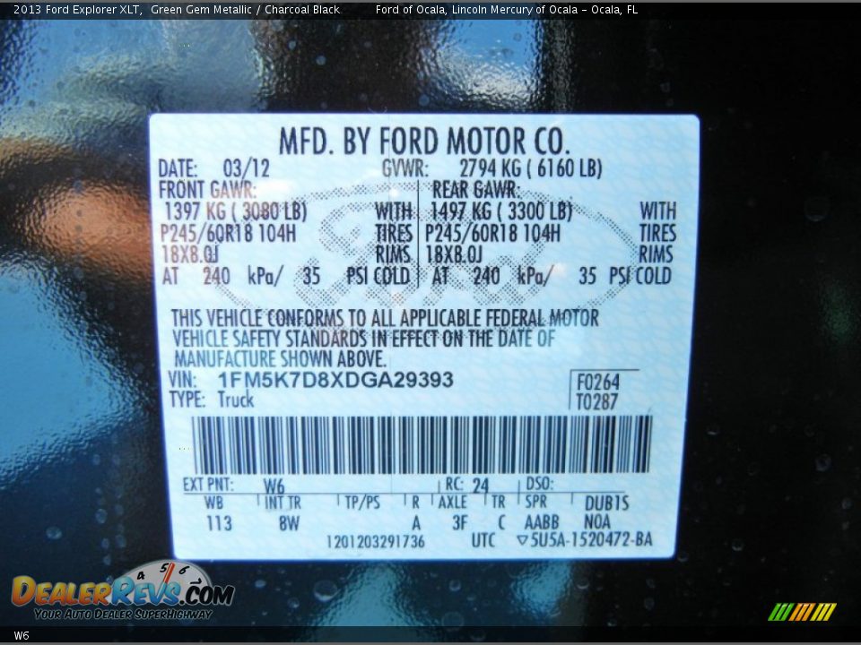 Ford Color Code W6 Green Gem Metallic