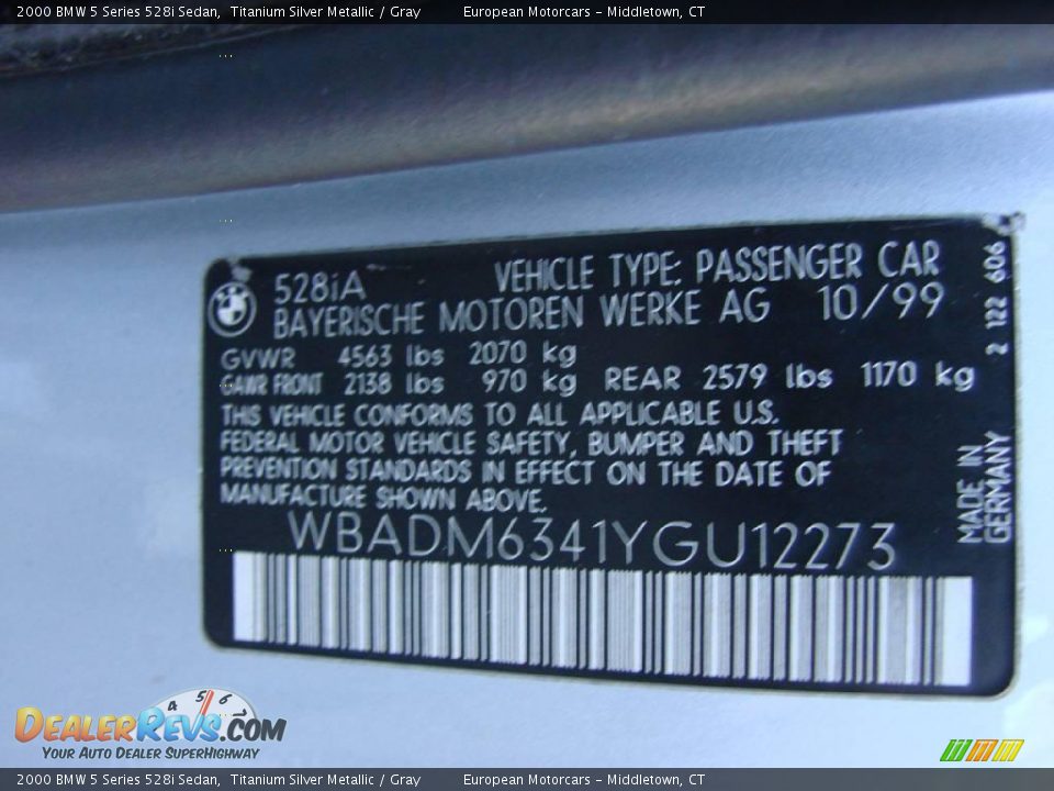 2000 BMW 5 Series 528i Sedan Titanium Silver Metallic / Gray Photo #22