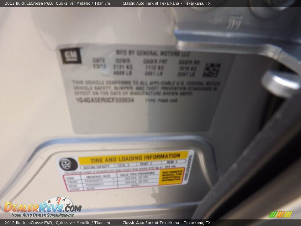 2012 Buick LaCrosse FWD Quicksilver Metallic / Titanium Photo #23