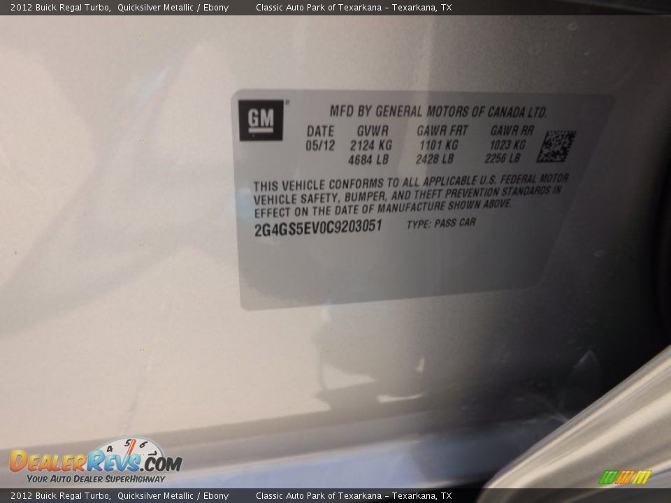 2012 Buick Regal Turbo Quicksilver Metallic / Ebony Photo #24