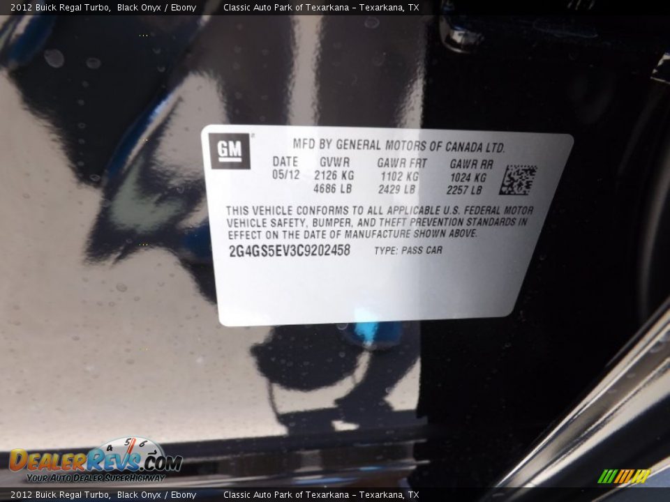 2012 Buick Regal Turbo Black Onyx / Ebony Photo #24