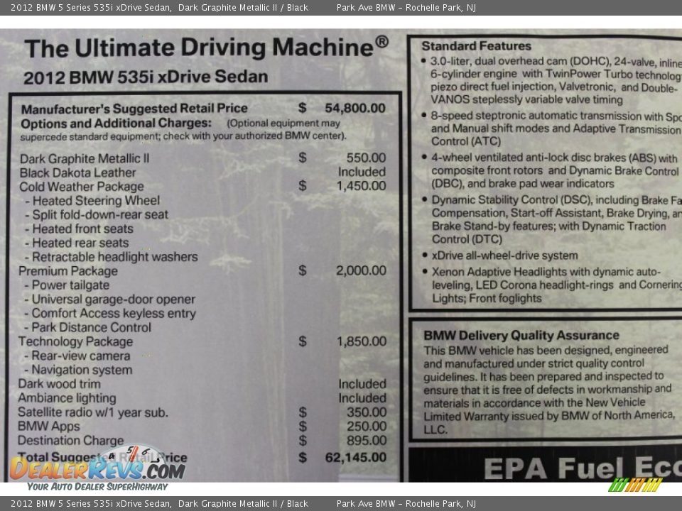 2012 BMW 5 Series 535i xDrive Sedan Dark Graphite Metallic II / Black Photo #3