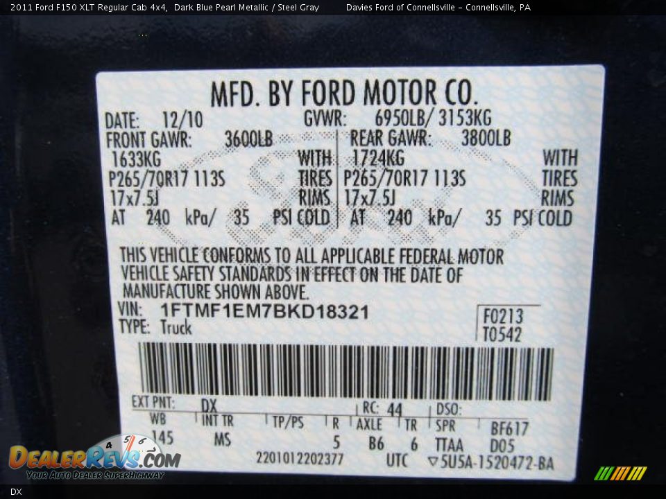 Ford Color Code DX Dark Blue Pearl Metallic