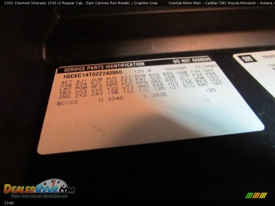 Chevrolet Color Code 334D Dark Carmine Red Metallic