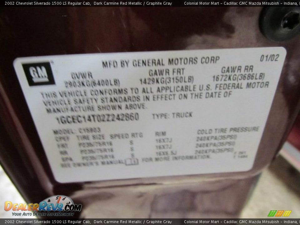 2002 Chevrolet Silverado 1500 LS Regular Cab Dark Carmine Red Metallic / Graphite Gray Photo #19