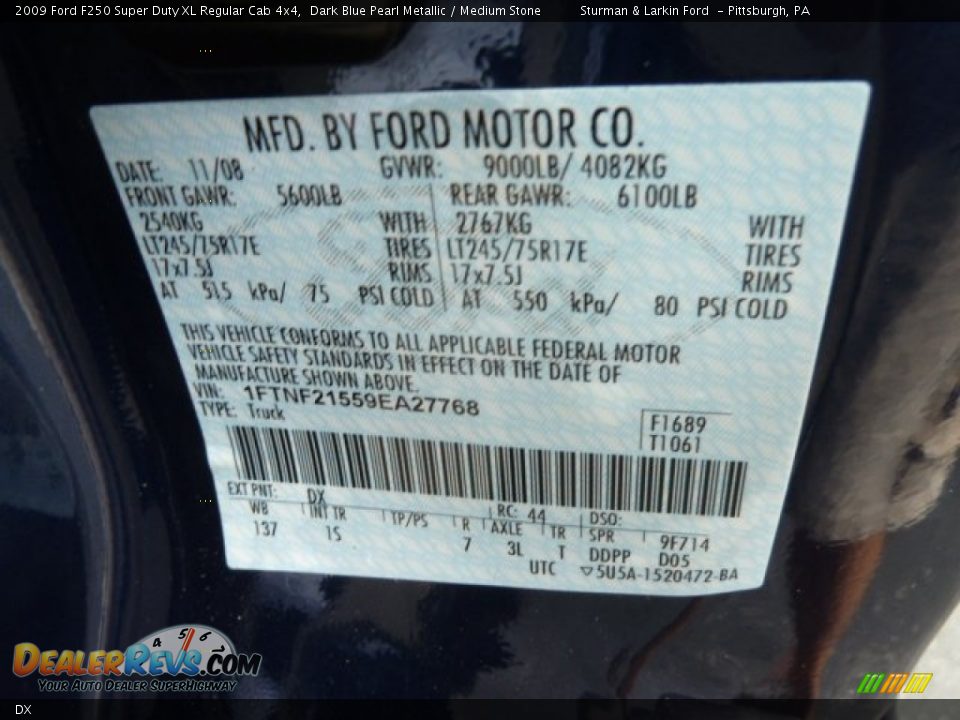 Ford Color Code DX Dark Blue Pearl Metallic