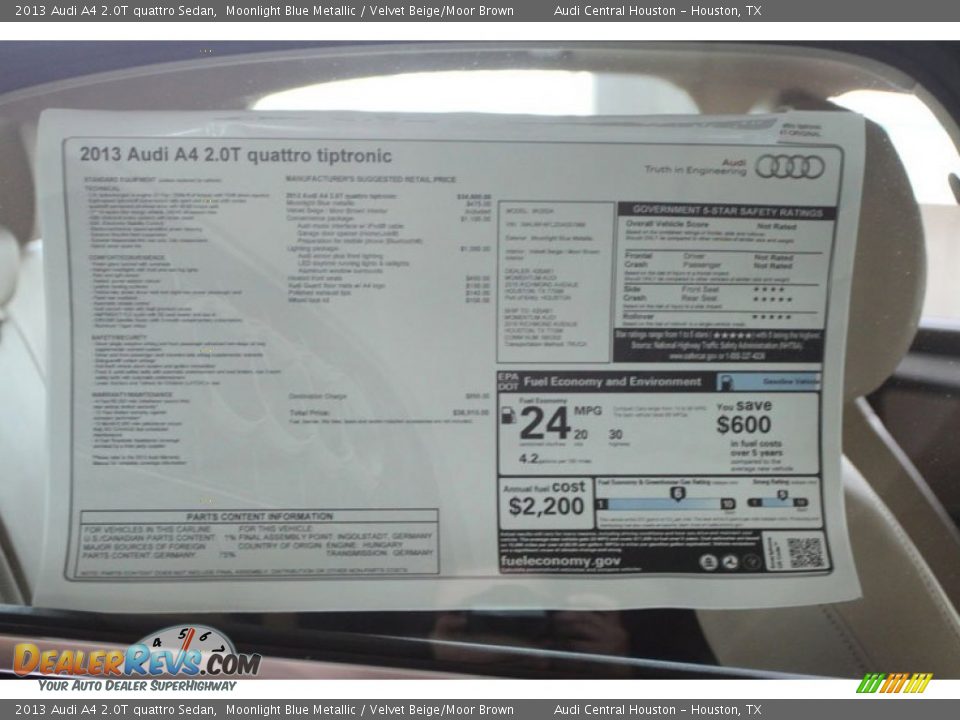 2013 Audi A4 2.0T quattro Sedan Window Sticker Photo #31