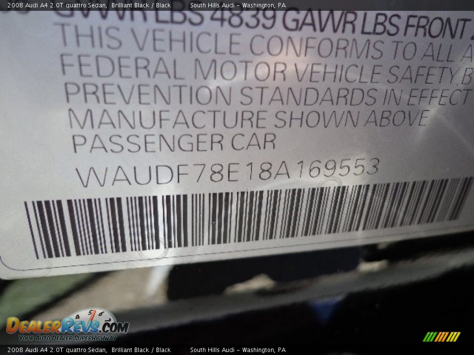 2008 Audi A4 2.0T quattro Sedan Brilliant Black / Black Photo #17