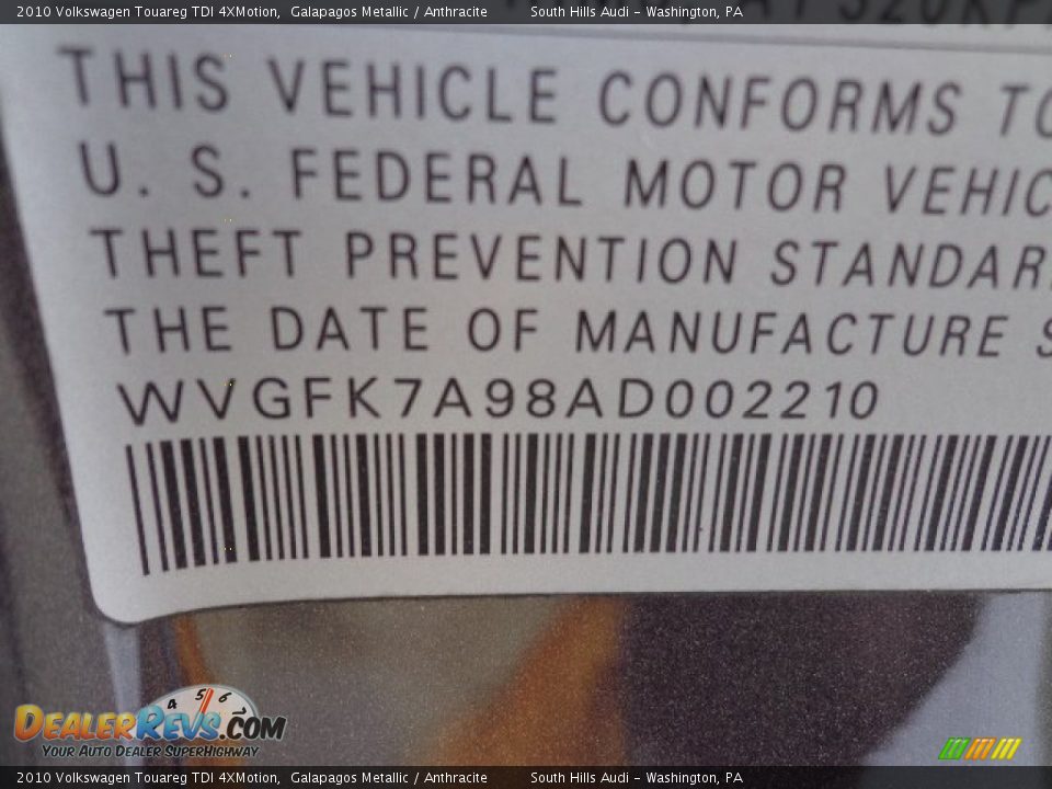2010 Volkswagen Touareg TDI 4XMotion Galapagos Metallic / Anthracite Photo #18