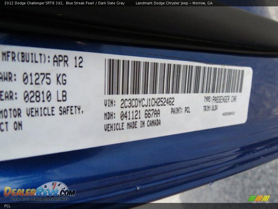 Dodge Color Code PCL Blue Streak Pearl