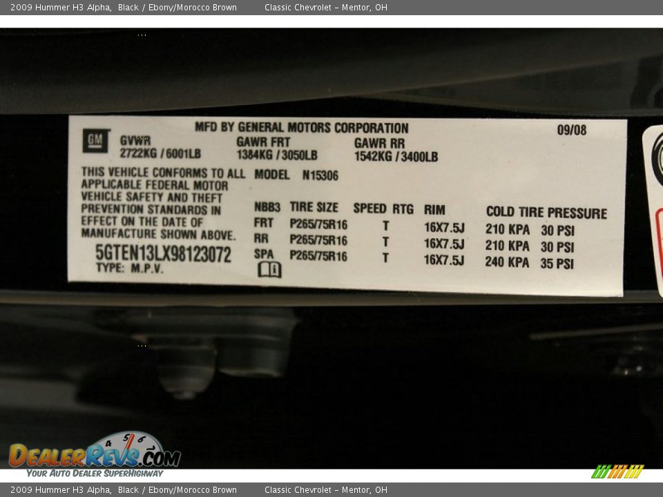 Info Tag of 2009 Hummer H3 Alpha Photo #28