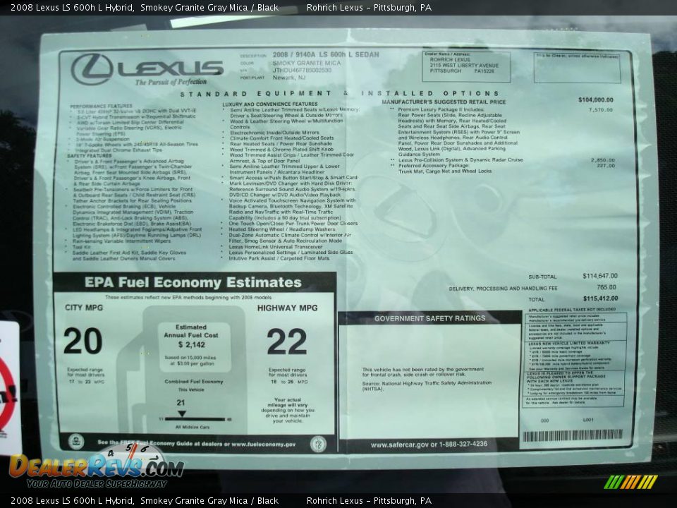 2008 Lexus LS 600h L Hybrid Smokey Granite Gray Mica / Black Photo #33