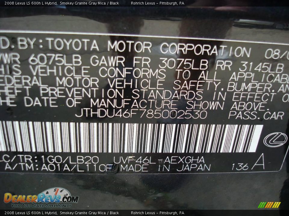 2008 Lexus LS 600h L Hybrid Smokey Granite Gray Mica / Black Photo #34