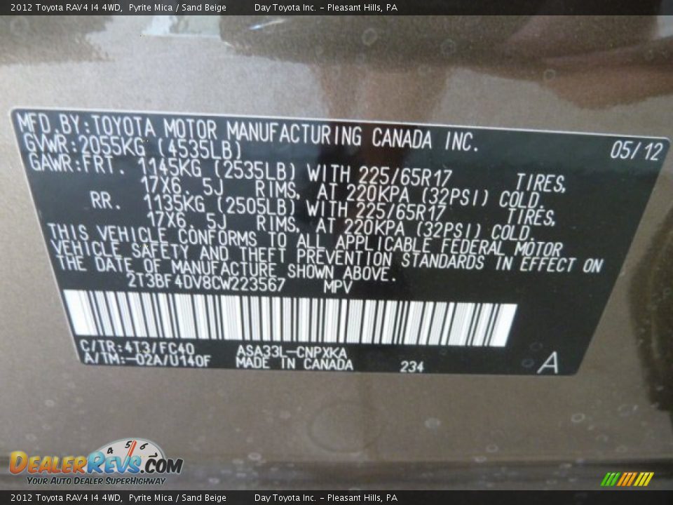 2012 Toyota RAV4 I4 4WD Pyrite Mica / Sand Beige Photo #14