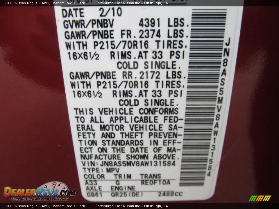 2010 Nissan Rogue S AWD Venom Red / Black Photo #14