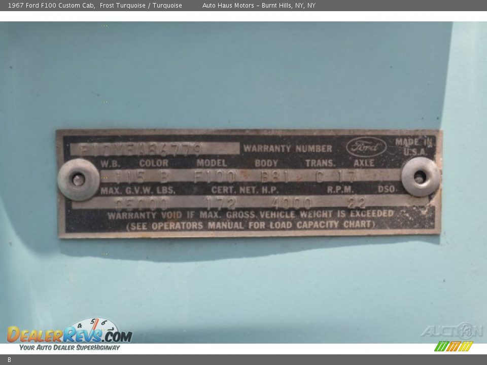 Ford Color Code B Frost Turquoise