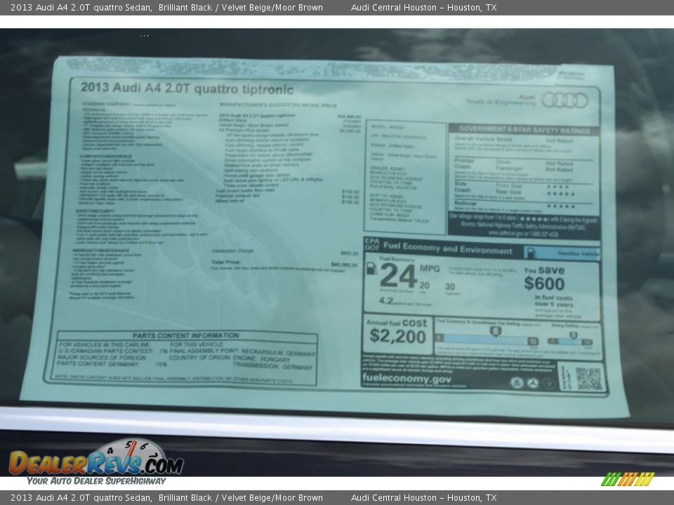 2013 Audi A4 2.0T quattro Sedan Brilliant Black / Velvet Beige/Moor Brown Photo #26