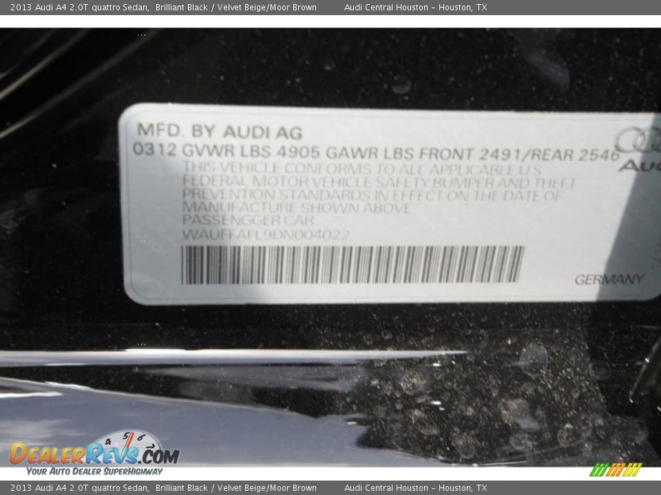 2013 Audi A4 2.0T quattro Sedan Brilliant Black / Velvet Beige/Moor Brown Photo #27