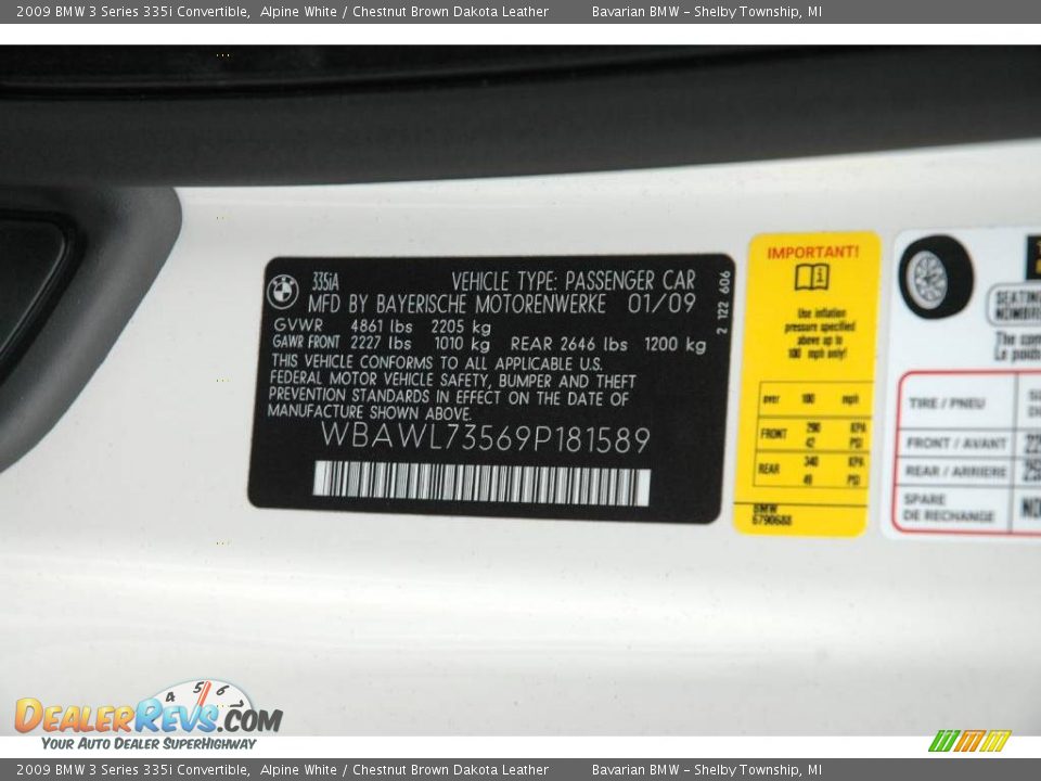 2009 BMW 3 Series 335i Convertible Alpine White / Chestnut Brown Dakota Leather Photo #17