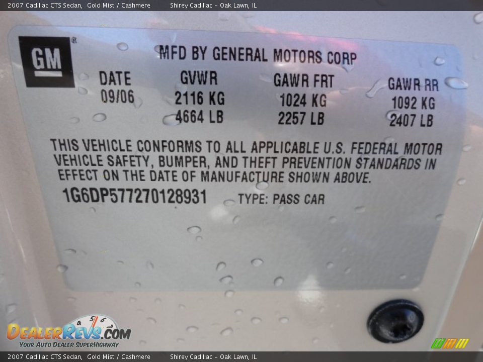 2007 Cadillac CTS Sedan Gold Mist / Cashmere Photo #23