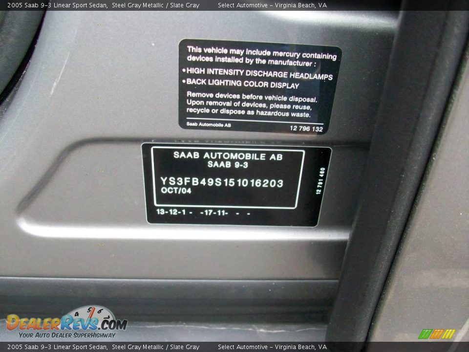 2005 Saab 9-3 Linear Sport Sedan Steel Gray Metallic / Slate Gray Photo #25