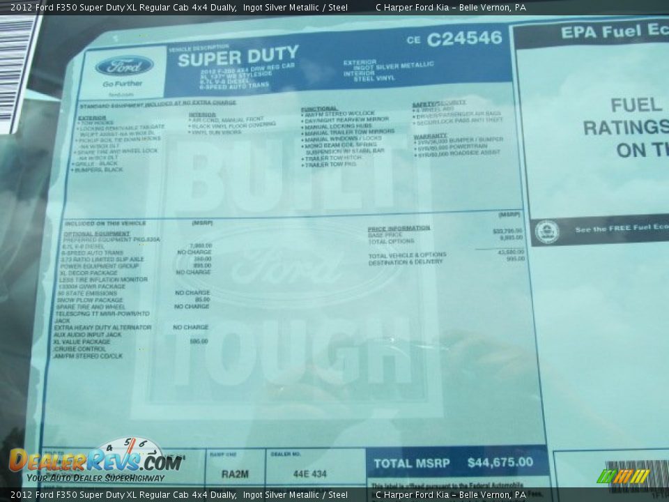 2012 Ford F350 Super Duty XL Regular Cab 4x4 Dually Window Sticker Photo #6