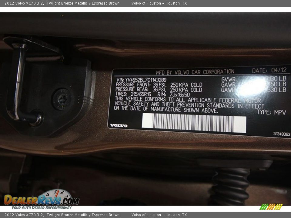 2012 Volvo XC70 3.2 Twilight Bronze Metallic / Espresso Brown Photo #4