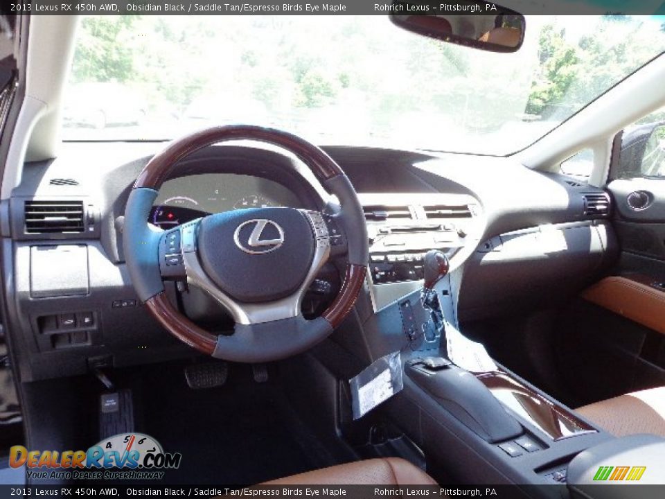 2013 Lexus RX 450h AWD Obsidian Black / Saddle Tan/Espresso Birds Eye Maple Photo #12