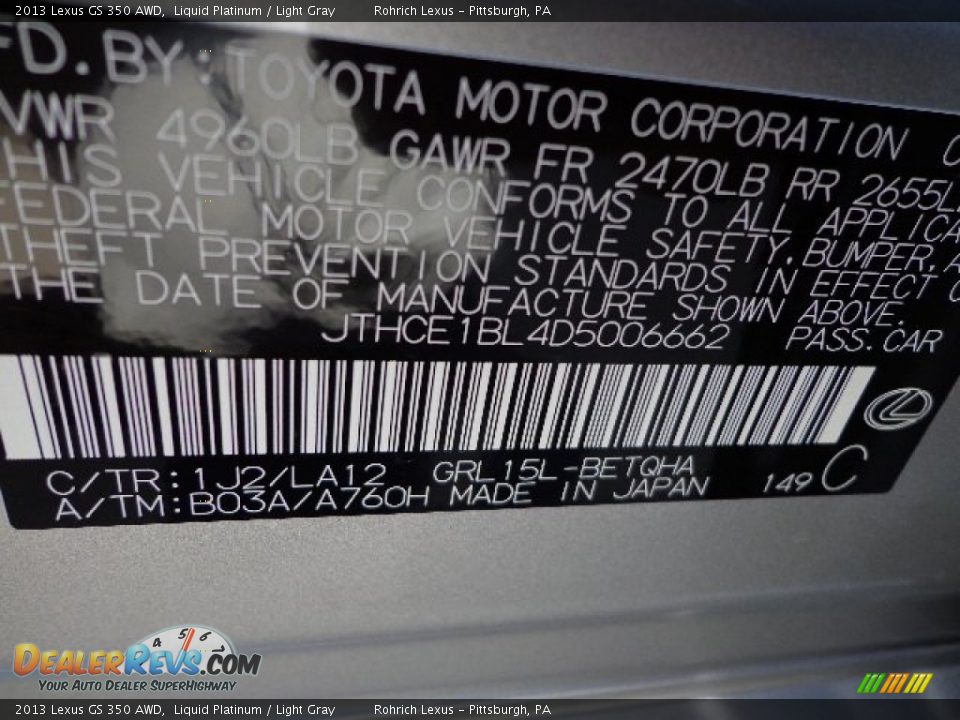 2013 Lexus GS 350 AWD Liquid Platinum / Light Gray Photo #16