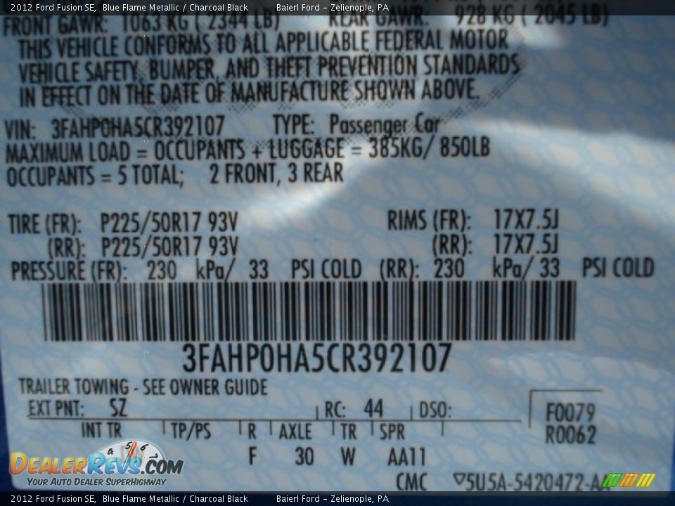 2012 Ford Fusion SE Blue Flame Metallic / Charcoal Black Photo #20