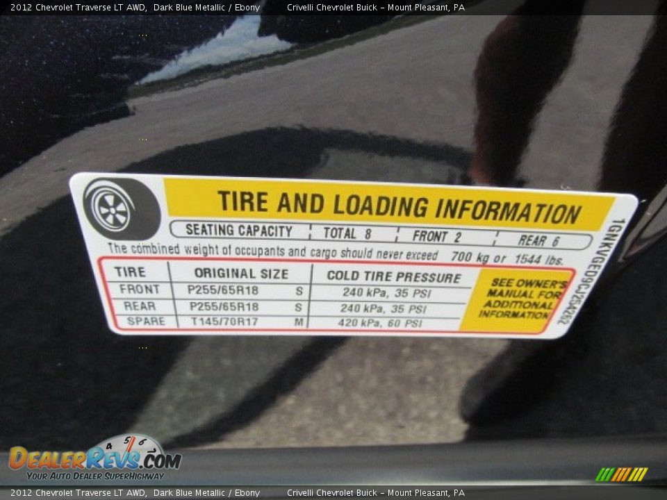 2012 Chevrolet Traverse LT AWD Dark Blue Metallic / Ebony Photo #27