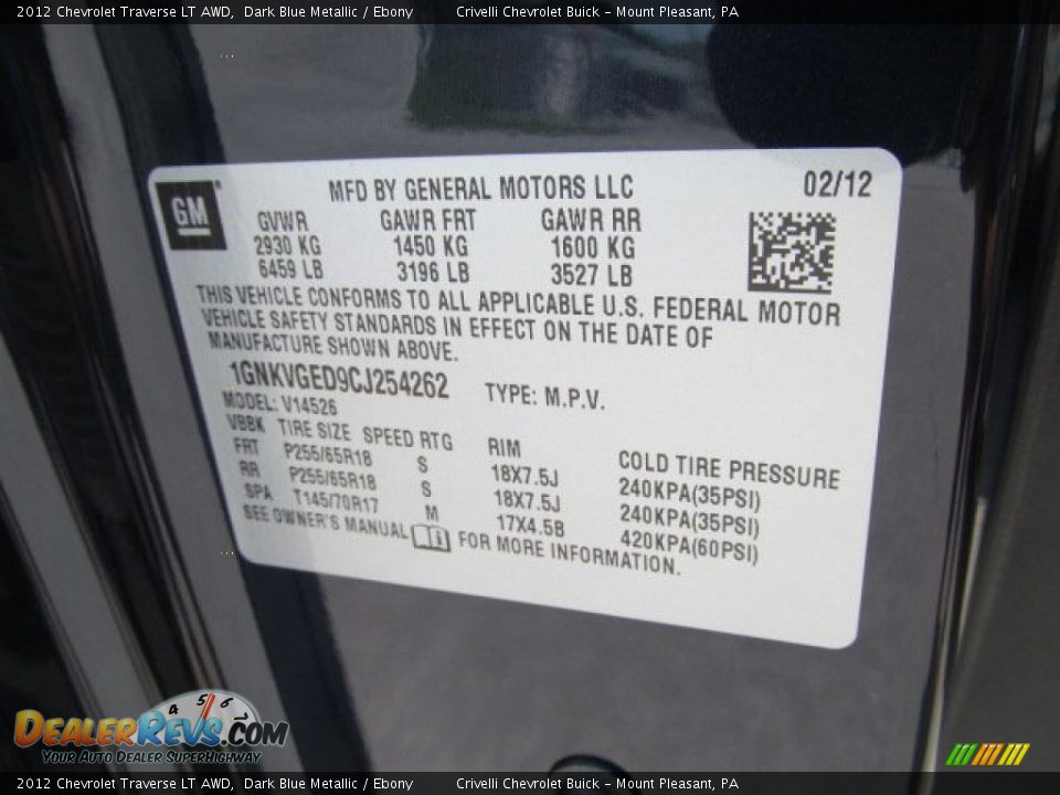 2012 Chevrolet Traverse LT AWD Dark Blue Metallic / Ebony Photo #28