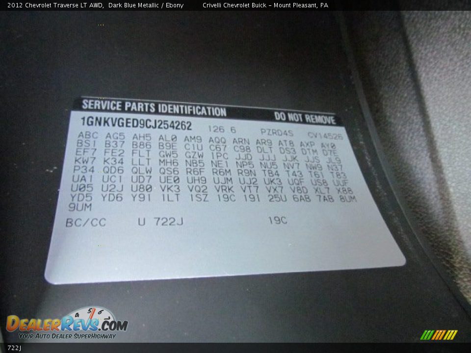 Chevrolet Color Code 722J Dark Blue Metallic