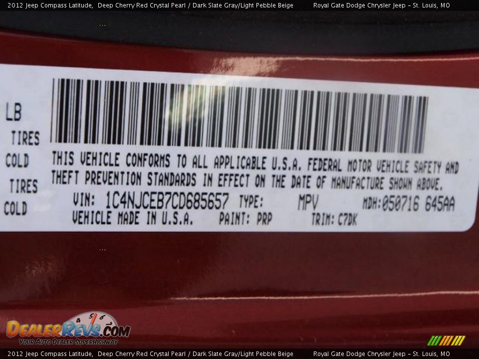 2012 Jeep Compass Latitude Deep Cherry Red Crystal Pearl / Dark Slate Gray/Light Pebble Beige Photo #7