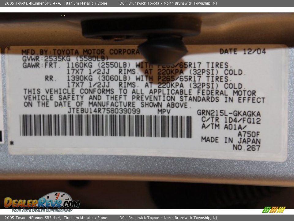 2005 Toyota 4Runner SR5 4x4 Titanium Metallic / Stone Photo #26