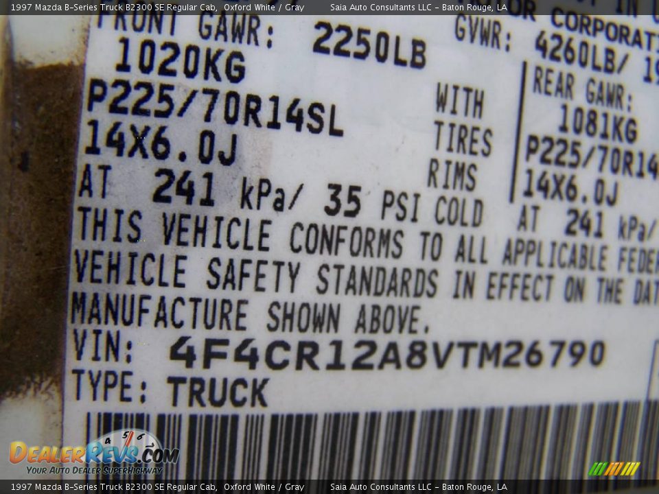 1997 Mazda B-Series Truck B2300 SE Regular Cab Oxford White / Gray Photo #12