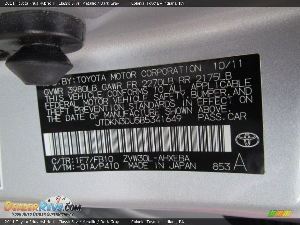 2011 Toyota Prius Hybrid II Classic Silver Metallic / Dark Gray Photo #19