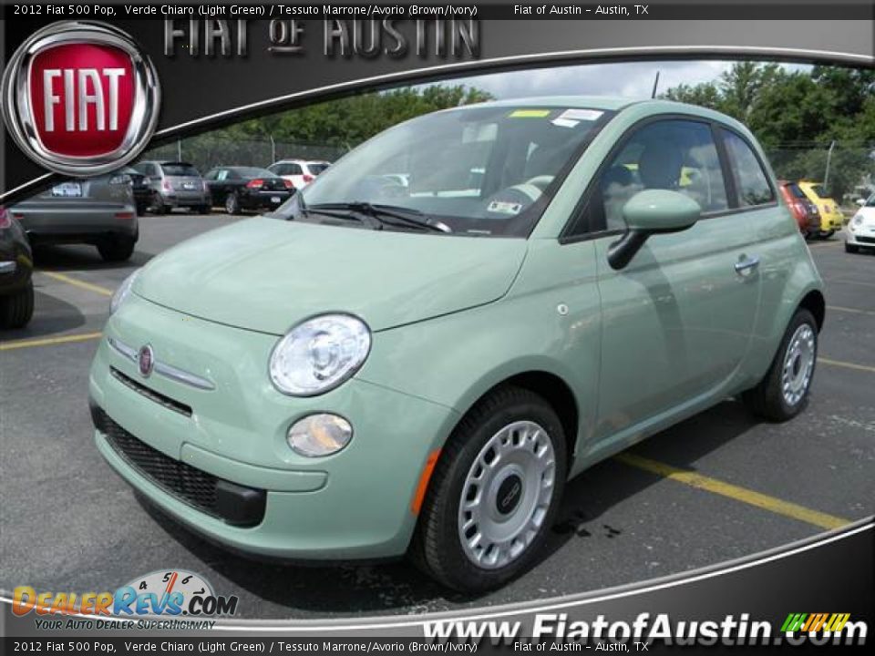 2012 Fiat 500 Pop Verde Chiaro (Light Green) / Tessuto Marrone/Avorio (Brown/Ivory) Photo #1