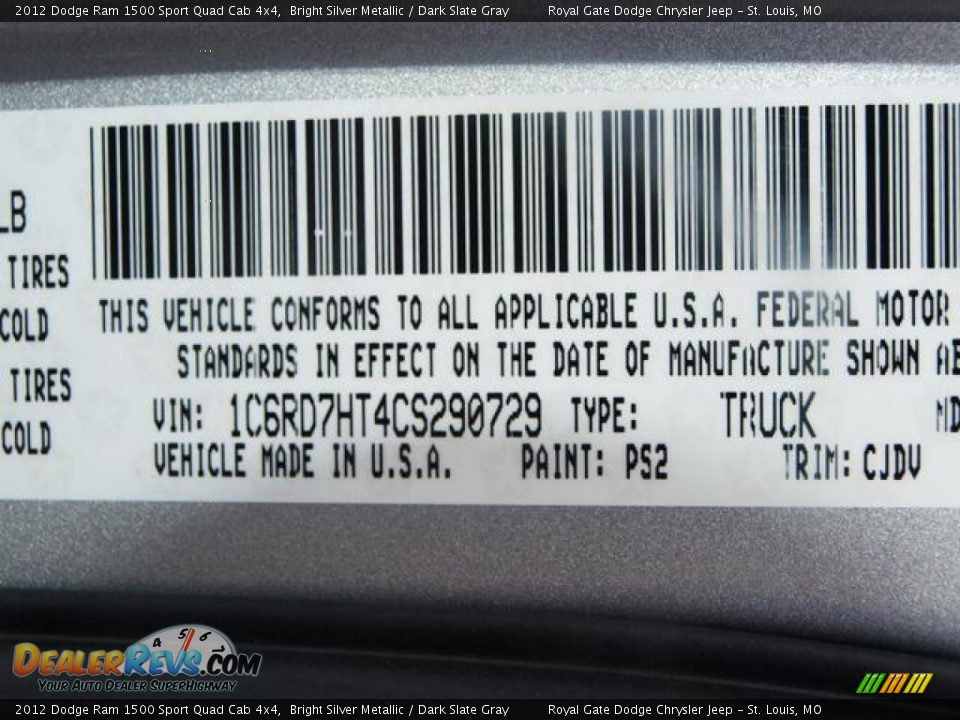 2012 Dodge Ram 1500 Sport Quad Cab 4x4 Bright Silver Metallic / Dark Slate Gray Photo #7