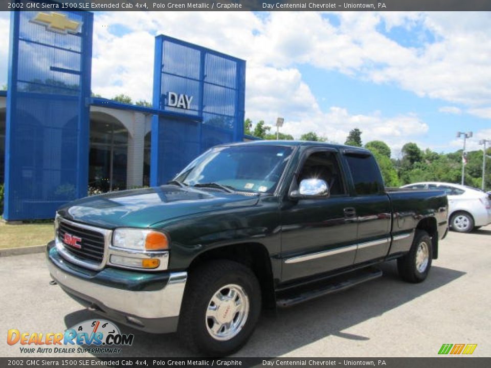 2002 GMC Sierra 1500 SLE Extended Cab 4x4 Polo Green Metallic / Graphite Photo #1