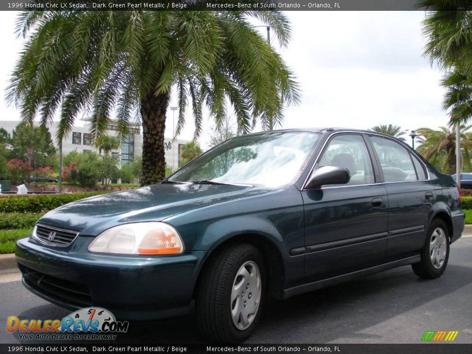 1996 Honda Civic LX Sedan Dark Green Pearl Metallic / Beige Photo #2