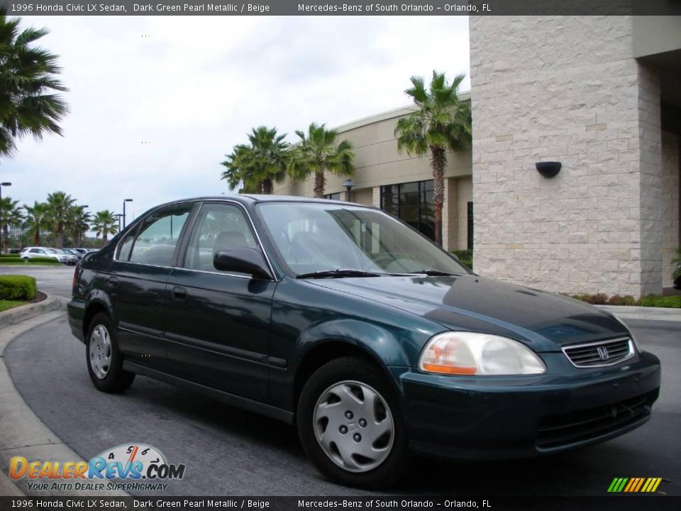 1996 Honda Civic LX Sedan Dark Green Pearl Metallic / Beige Photo #4