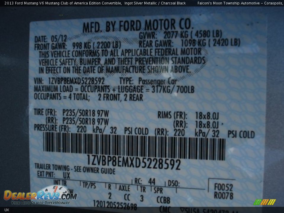 Ford Color Code UX Ingot Silver Metallic